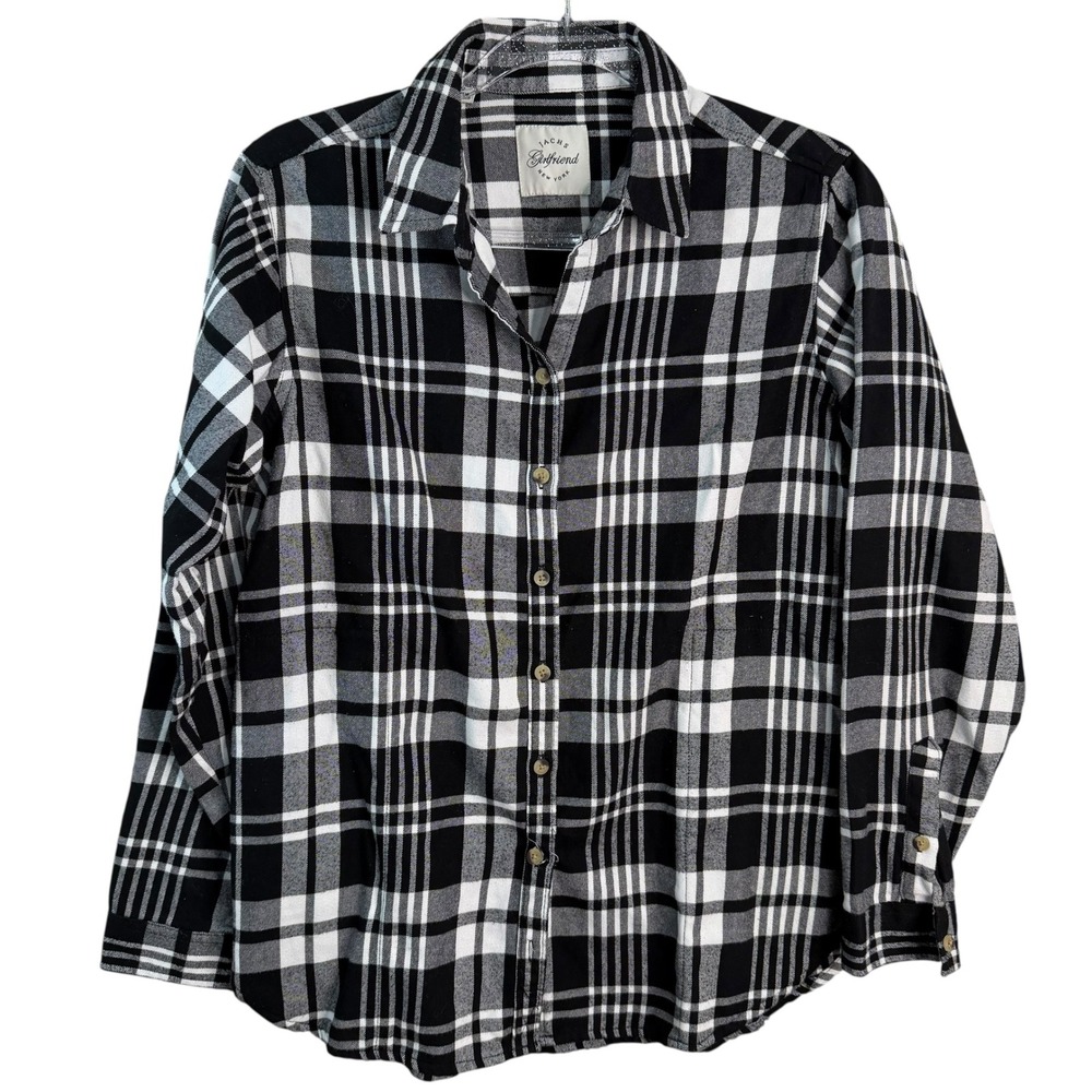 Jachs Girlfriend New York Womens Plaid Button Up Shirt Black White Long Sleeve S